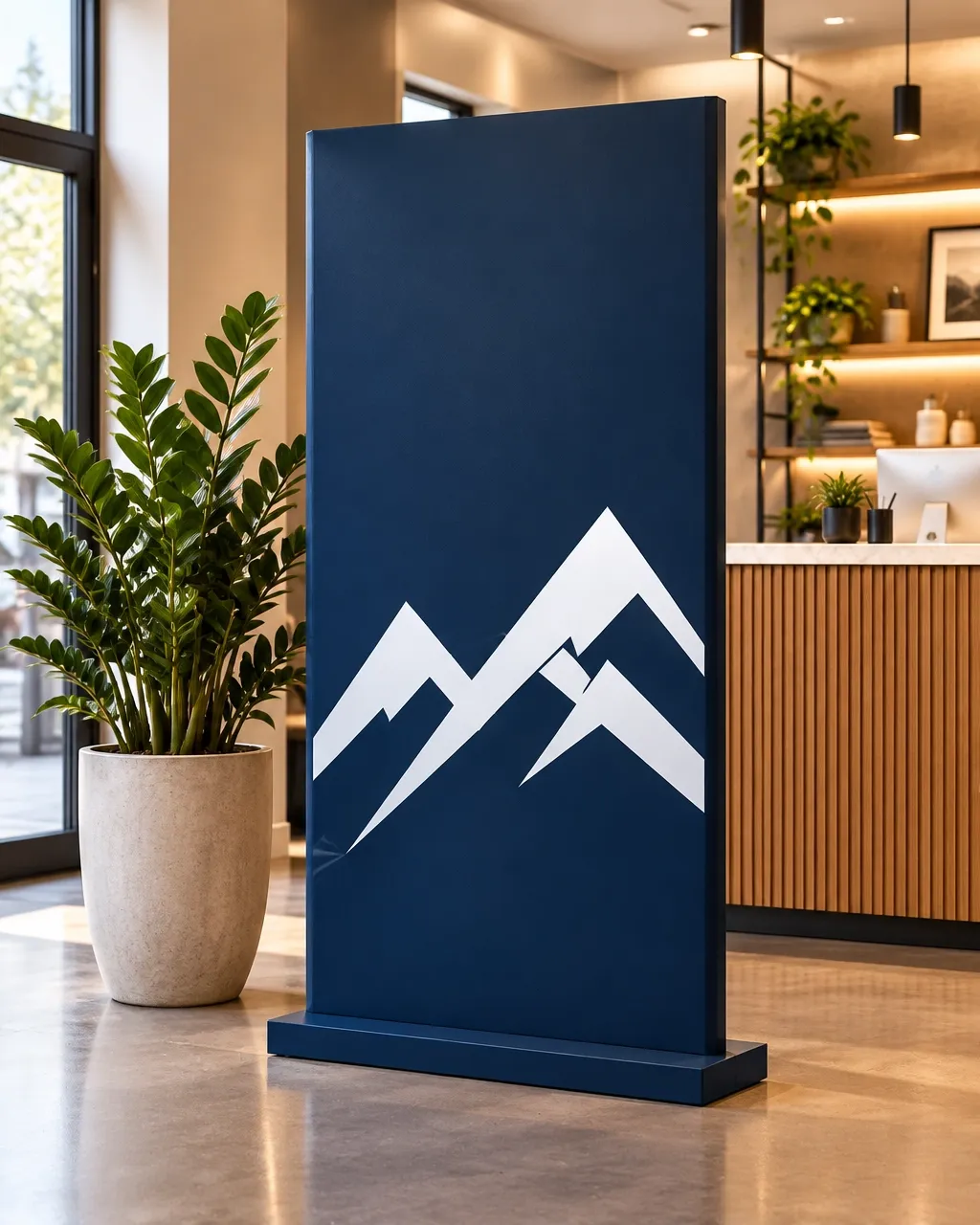 Freestanding custom display sign in a business interior